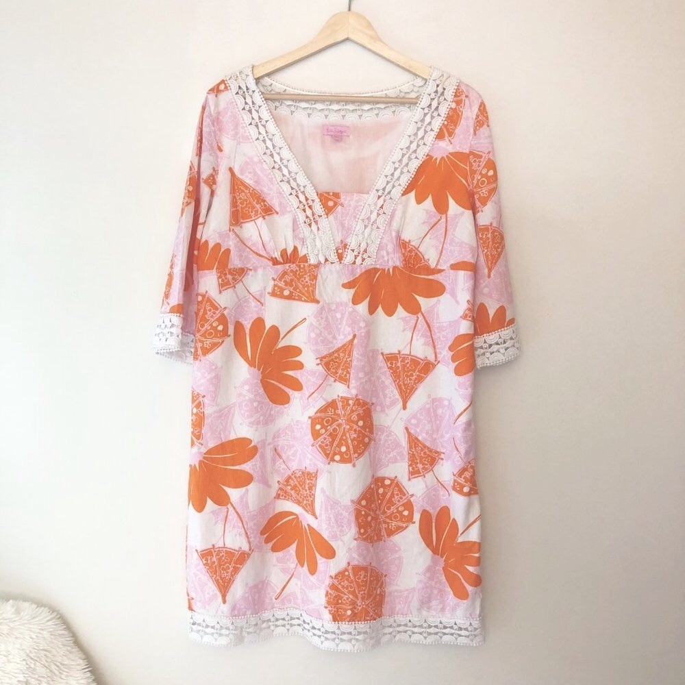 Lilly Pulitzer Pink and Orange Floral V-Neck Dress